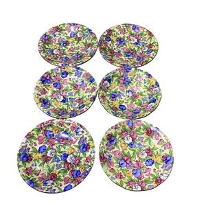 VINTAGE Royal Winton Saucers Set of 6 Multicolor Good Floral Chintz Pansy